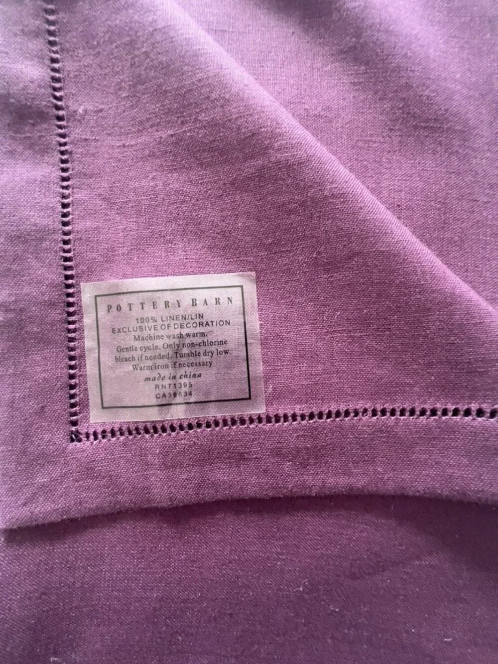 POTTERY BARN Napkin 100% Linen Purple Hemstitch 20